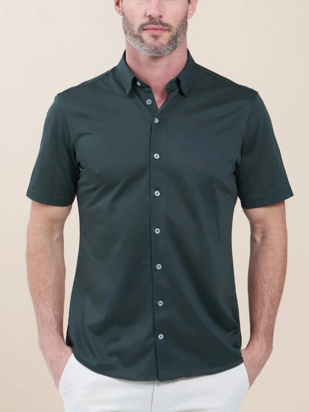R2 Amsterdam Dark Green Knitted Pique Short Sleeve Shirt/17174